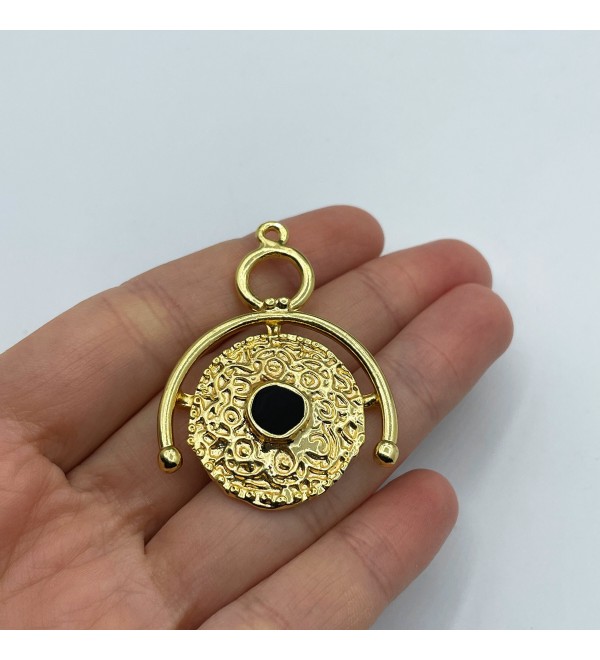 Gold Plated Large Round Pendant, Gold Enamel Geometric Necklace Pendant, Gold Tone Round Charm, Gold Plated Jewelry Supplies GLD-1104