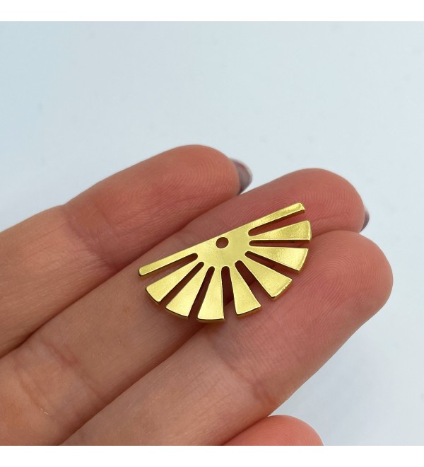 24K Gold Plated Half Sun Charm, Brass Fan Charm, Half Circle Pendant, Geometric Charms, Laser Cut Jewelry Supplies Earring Findings GLD-1005