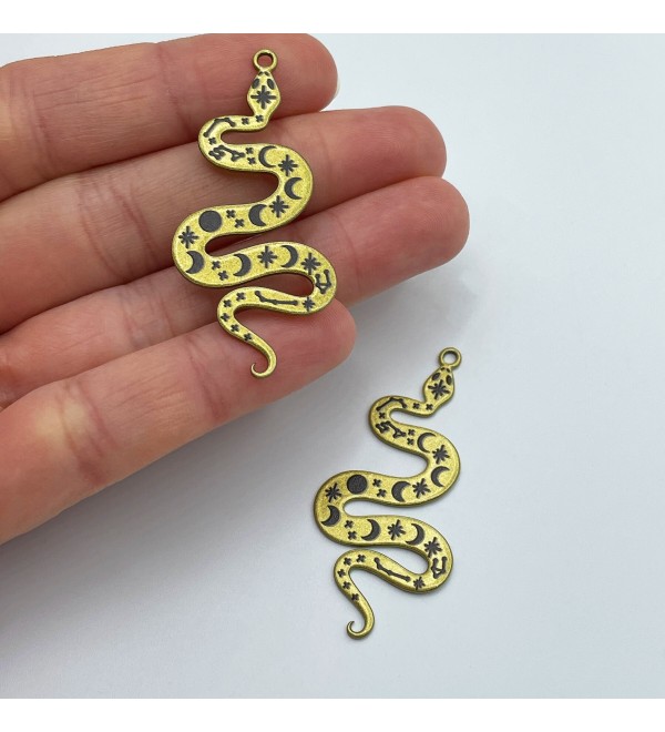 Snake Charm, Colored Stainless Steel Snake Charm Pendant, Moon Phases Magic Snake, Mystical Esoteric Charms, Earring Charms PTD-1035