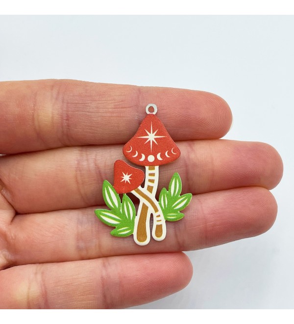 Mushroom Charm, Colored Stainless Steel Mushroom Charm, Moon Phases Mushroom Pendant, Fairy Mushroom Charm, Jewelry Supplies PTD-1034