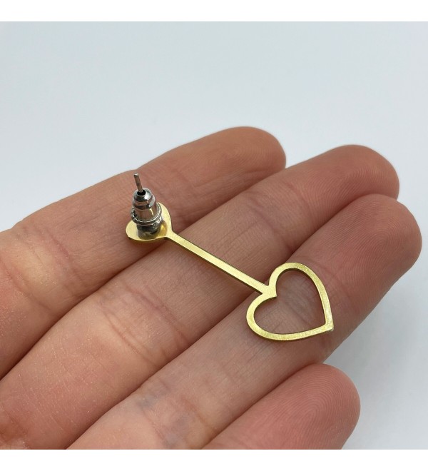 1 Pair Raw Brass Heart Earrings, Brass Earring Stud, Brass Earring Post, Brass Heart Stud, Earring Posts, Brass Connector Earring RW-1471