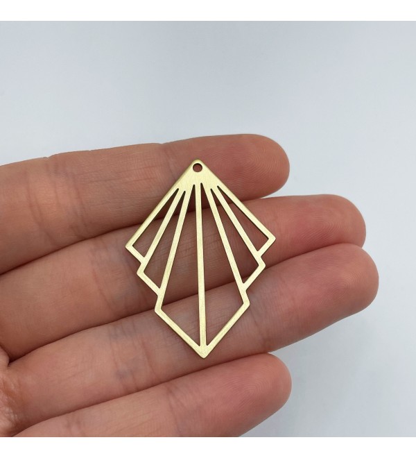 Raw Brass Fan Shaped Charm, Geometric Earring Charm, Rhombus Brass Dangle Pendant, Earring Connector, Laser Cut Brass Earrings RW-1490