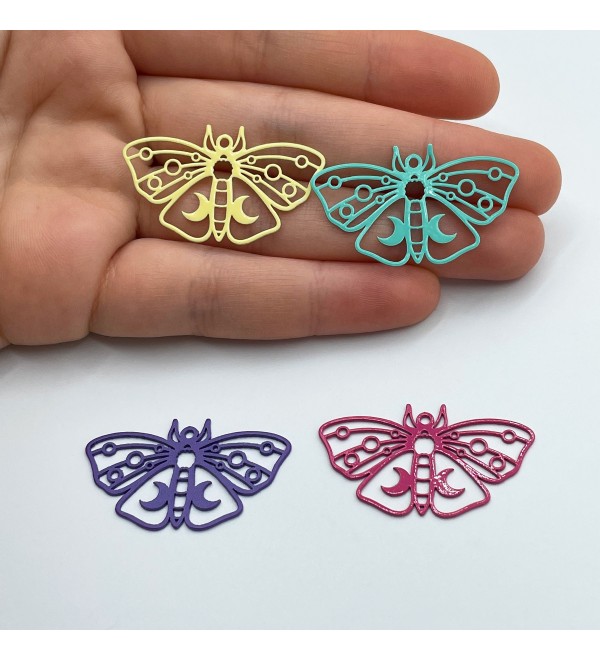 Moth Charm, Moth Pendant, Colored Moth Charm, Crescent Moon Moth Charm, Butterfly Charm Pendant, Laser Cut Jewelry Supplies PTD-1317