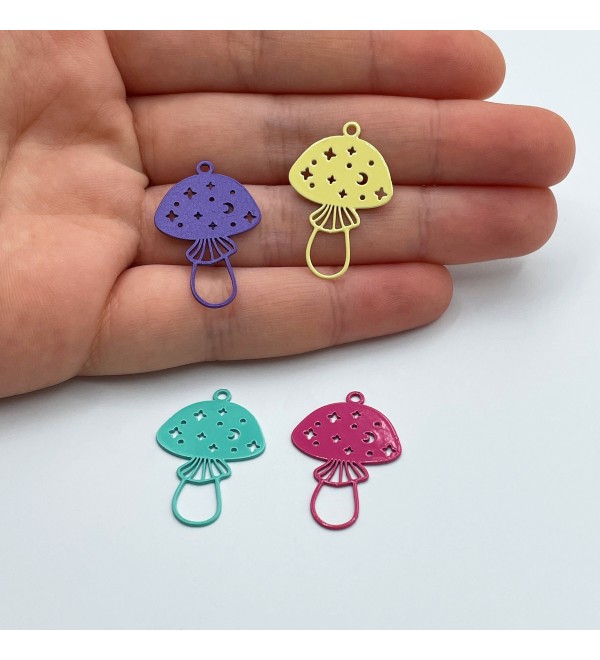 Mushroom Charm, Mushroom Pendant, Colored Steel Mushroom Charm, Moon Stars Celestial Mushroom Charm, Laser Cut Jewelry SuppliesPTD-1368