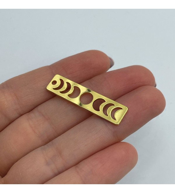 24K Gold Plated Moon Phase Bar Charm, Moon Phase Pendant, Rectangle Earring Charm, Gold Moon Charm Laser Cut Jewelry Making SuppliesGLD-1084