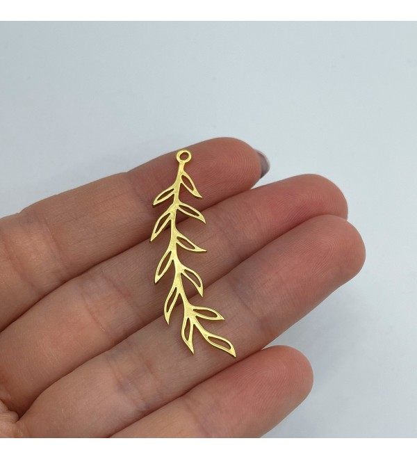 24K Shiny Gold Plated Olive Branch Charm, Branch Pendant, Leaf Charm, Leaf Pendant, Leaf Jewelry, Laser Cut Brass Jewelry Supplies GLD-1205