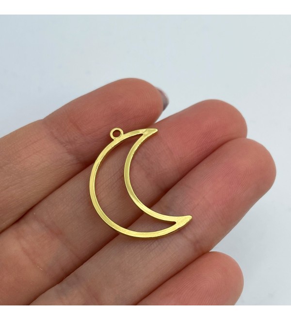 24K Gold Plated Crescent Moon Charm, Abstract Outline Moon Pendant, Earring Charm, Gold Plated Charms, Laser Cut Jewelry Supplies GLD-1017