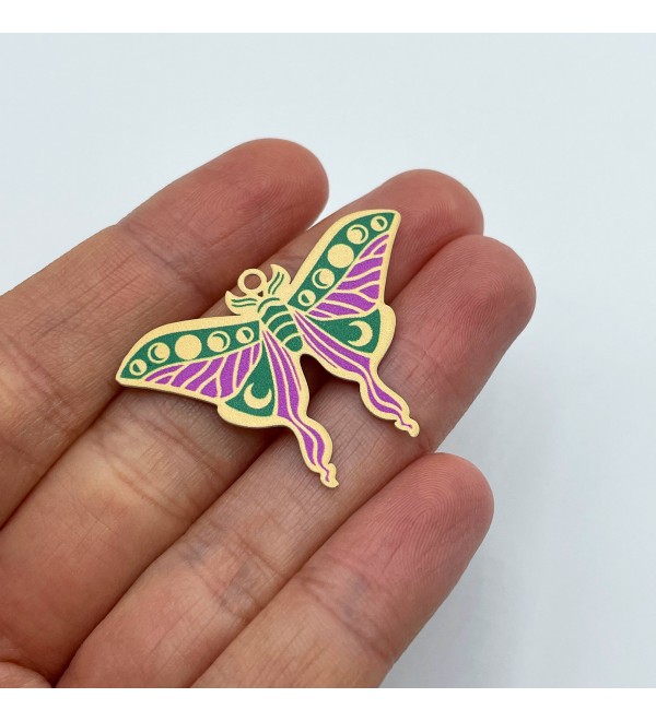 Moth Charm, Moon Phase Moth Pendant, Celestial Moth Butterfly Charm, Lunar Moth Earring Charm, Laser Cut Jewelry Supplies PTD-1039