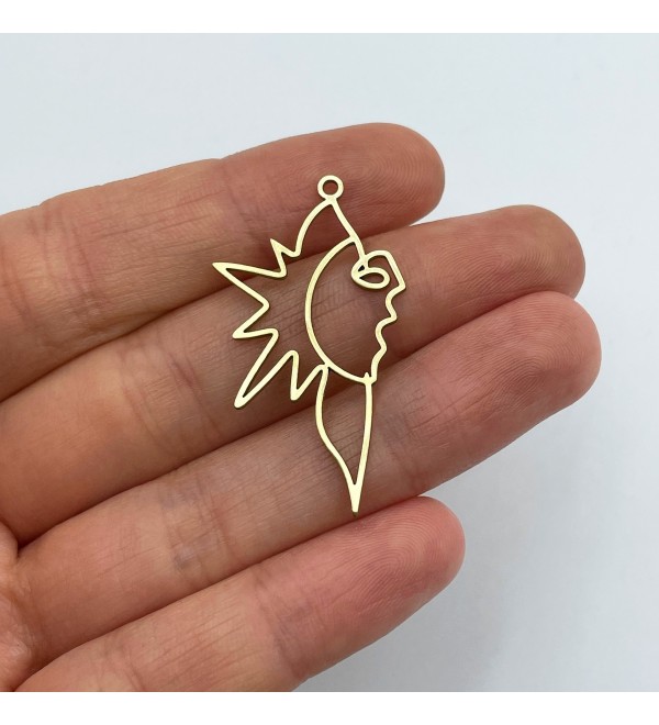 Raw Brass Sun Charm, Outline Sun Charm Pendant, Sun Face Earring Charm, Brass Findings, Laser Cut Jewelry Making Supplies RW-1497