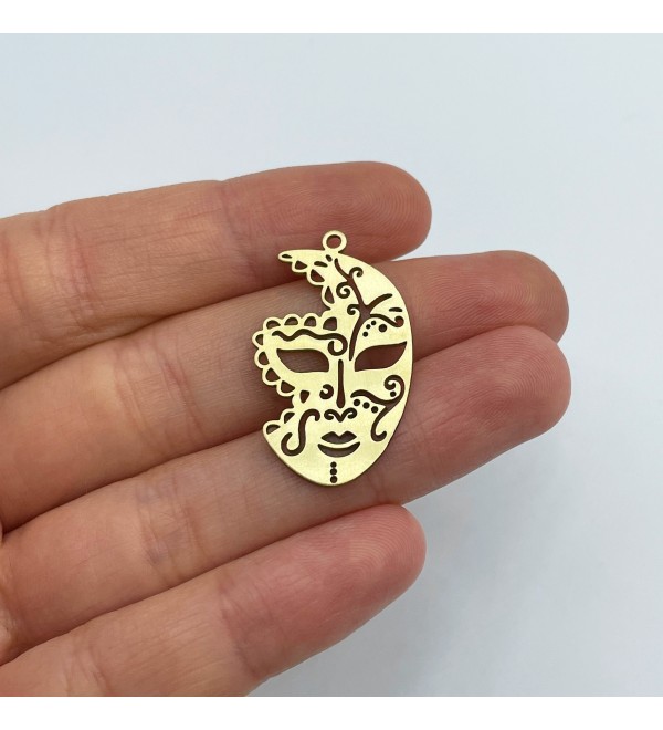 Raw Brass Mask Charm, Masquerade Mask Charm Pendant, Brass Earring Charms, Jewelry Charms for Earring Necklace Making RW-1496