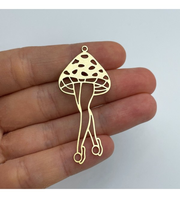 Raw Brass Mushroom Charm, Mushroom Pendant, Mushroom Lady Charm, Brass Earrings Charms, Laser Cut Jewelry Making Supplies RW-1523