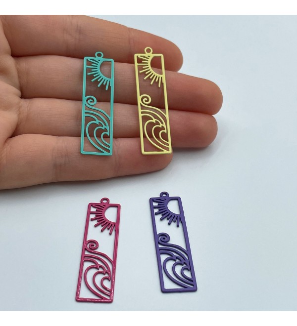 Rectangle Bar Charm, Sun and Waves Bar Charm Pendant, Rectangle Sun and Breeze Earring Bar Charm, Laser Cut Jewelry Supplies PTD-1117