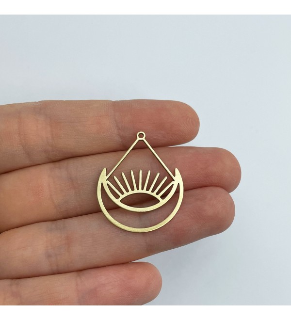 Raw Brass Eye Charm Pendant, Drop Eye Charm, Brass Sun Charm, Geometric Charms for Jewelry Making, Laser Cut Jewelry Supplies RW-1533