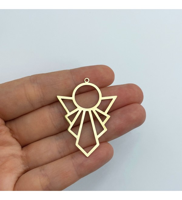 Raw Brass Fan Shaped Charm, Geometric Earring Charm, Art Deco Earring Charm, Dangle Pendant, Earring Connector, Jewelry SuppliesRW-1534