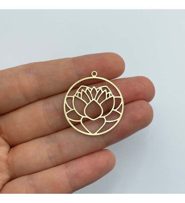 Raw Brass Lotus Earring Charms, Round Lotus Flower Pendant, Brass Earring Finding, Laser Cut Jewelry Supplies, Brass Pendants RW-1537