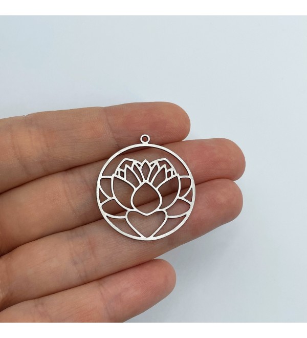 Stainless Steel Lotus Earring Charms, Round Lotus Flower Pendant, Earring Finding, Laser Cut Jewelry Supplies, Steel Pendants STL-3537