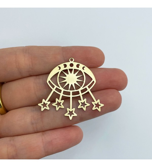 Raw Brass Eye Charm, Brass Earring Charms, Moon Phase Evil Eye Stars Charm, Brass Findings, Laser Cut Jewelry Making Supplies RW-1539