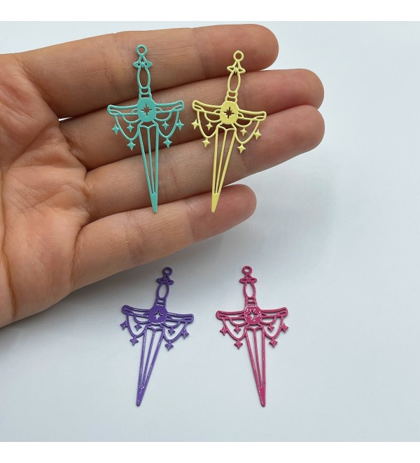 Sword Charm, Sword Pendant, Colored Steel Knife Charm, Brass Charms Earring Findings, Halloween Charms, Laser Cut Jewelry PTD-1355