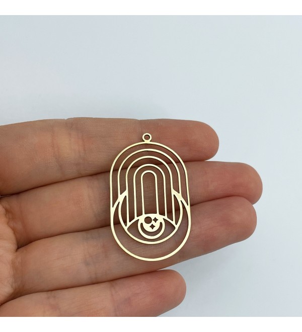 Raw Brass Oval Charm, Brass Oval Pendants, Brass Earrings Findings, Geometric Charms, Laser Cut Jewelry Making Supplies RW-1541