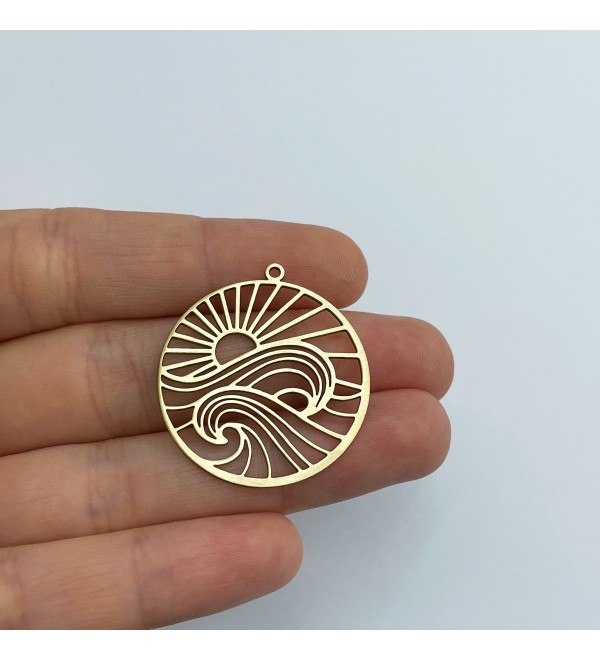 Raw Brass Round Sun Charm, Brass Sun Pendant, Brass Earrings Findings, Brass Connectors, Laser Cut Jewelry Making Supplies RW-1542