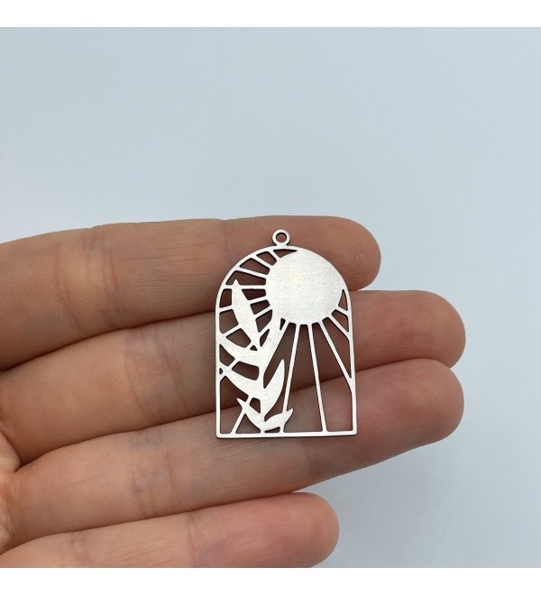 Stainless Steel Sun Charm, Domed Sun Charm, Sun Pendant, Steel Findings, Steel Connectors, Laser Cut Jewelry Making Supplies STL-3544