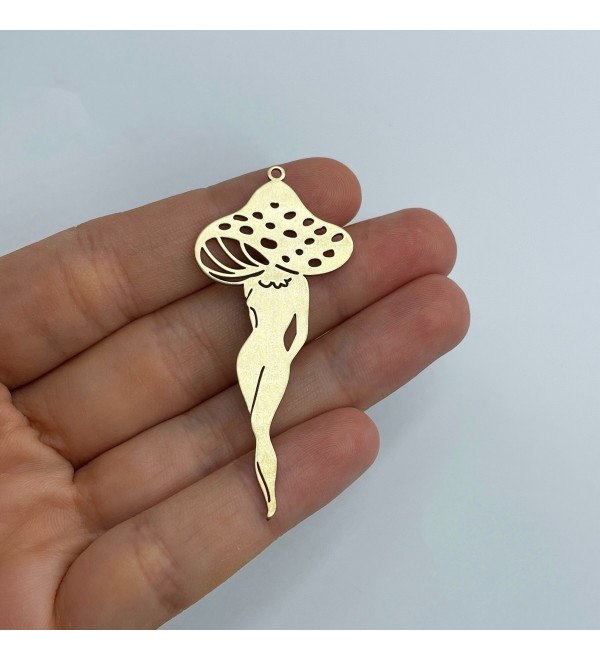 Raw Brass Mushroom Charm, Mushroom Pendant, Mushroom Lady Charm, Brass Earrings Charms Findings, Laser Cut Jewelry Supplies RW-1545