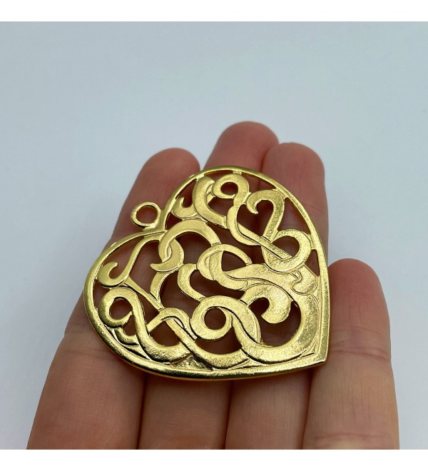 Gold Plated Large Heart Charm, Gold Heart Pendant, Gold Plated Necklace Charms, Gold Plated Jewelry Supplies, Earring Findings GLD-1054