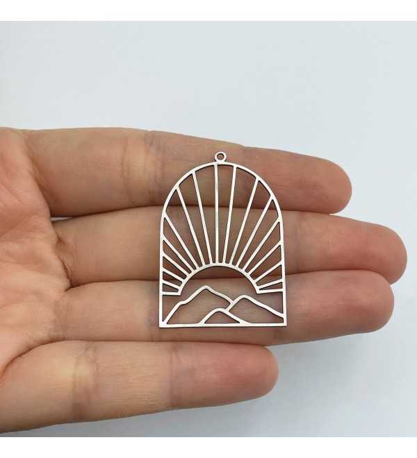 Stainless Steel Sun Charm, Domed Sun Charm, Mountain Charm, Steel Jewelry Connectors, Laser Cut Jewelry Making Supplies STL-3547