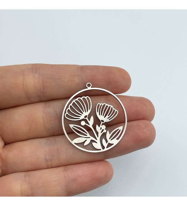 Stainless Steel Flower Charm, Round Flower Charm Pendant, Earring Findings, Laser Cut Jewelry Supplies, Steel Pendants STL-3548