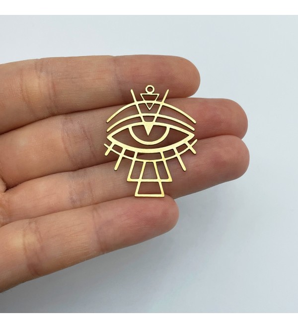 Raw Brass Geometric Eye Charm, Eye Pendant, Drop Eye Charm, Geometric Charms, DIY Charms, Laser Cut Jewelry Making Supplies RW-1549