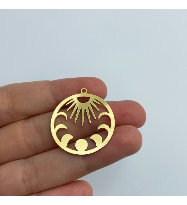 24K Gold Plated Moon Phases Charm, Sun and Moon Charm, Gold Sun Pendant, Moon Pendant, Laser Cut Brass Jewelry Making Supplies GLD-1002