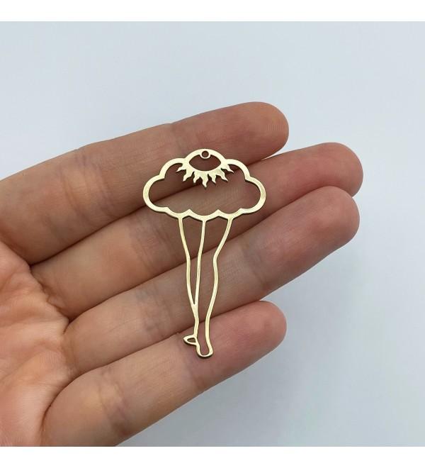 Raw Brass Mushroom Charm, Mushroom Pendant, Sun Cloud Legs Charm Brass Earrings Charms, Laser Cut Jewelry Making Supplies RW-1546