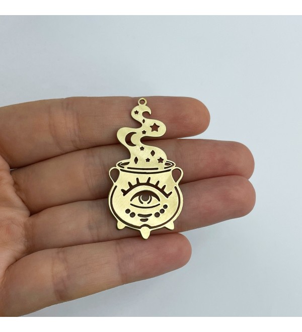 Raw Brass Witch Cauldron Charm, Halloween Charms, Boiling Pot Witch Cauldron Pendant, Brass Earring Charms, Jewelry Supplies  RW-1576