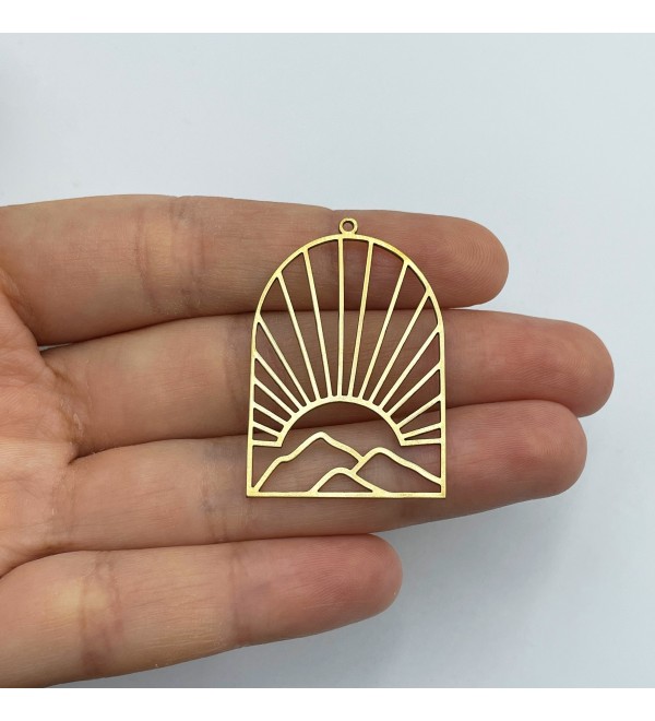 Raw Brass Sun Charm, Domed Sun Charm, Brass Mountain Charm, Brass Findings, Brass Connectors, Laser Cut Jewelry Making Supplies RW-1547