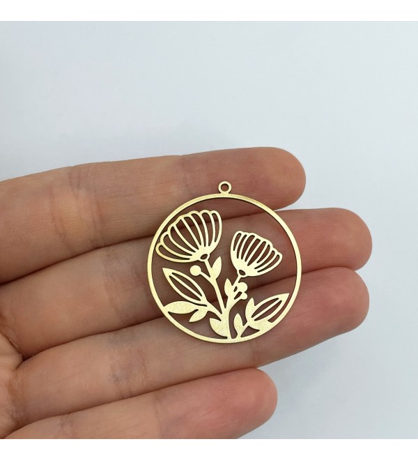 Raw Brass Flower Charm, Round Flower Charm Pendant, Raw Brass Earring Findings, Laser Cut Jewelry Supplies, Brass Pendants RW-1548