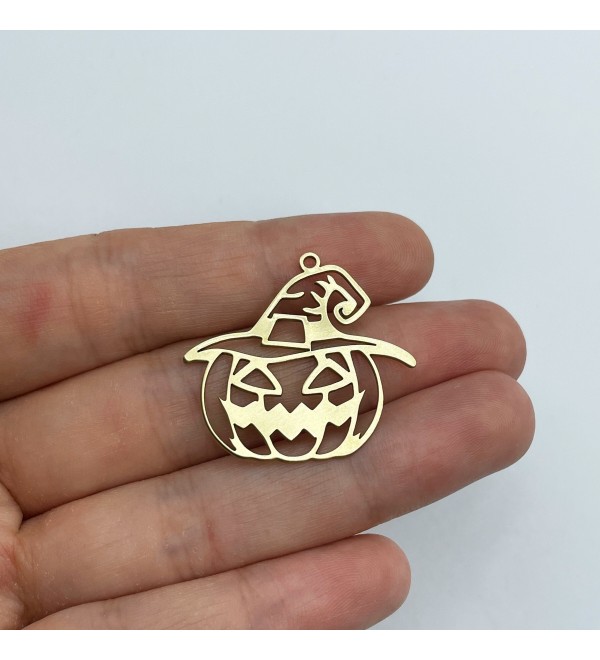 Raw Brass Pumpkin Charm, Pumpkin Pendant, Halloween Charms, Jack O Lantern Charm Brass Findings Earring Charms Jewelry Supplies RW-1554