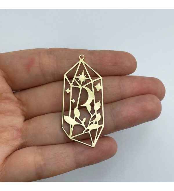 Raw Brass Geometric Crystal Charm, Magic Crystals Charm Pendant, Celestial Mystical Witchy Magic Charms, Jewelry Supplies RW-1555