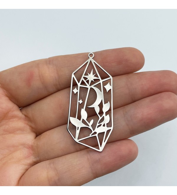 Stainless Steel Geometric Crystal Charm, Magic Crystals Charm Pendant, Celestial Mystical Witchy Magic Charms Jewelry Supplies STL-3555