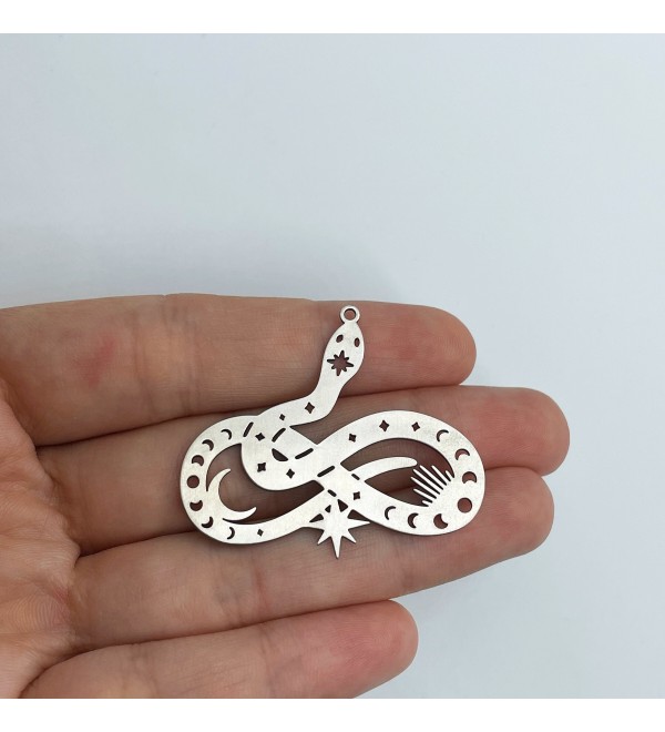 Stainless Steel Snake Charm, Snake Pendant, Celestial Snake Earring Charm, Moon Phases Snake Charm, Jewelry Making Supplies STL-3557