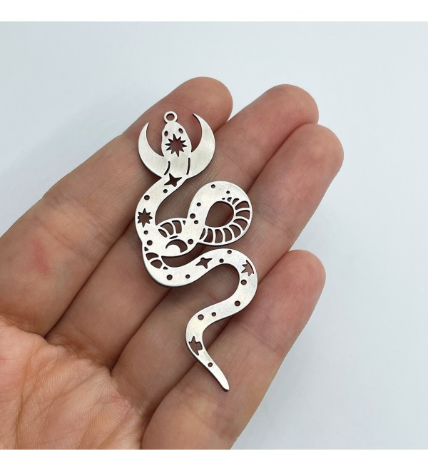 Stainless Steel Snake Charm, Steel Pendants, Celestial Snake Earring Charm, Crescent Moon Snake Pendant, Jewelry Supplies STL-3560