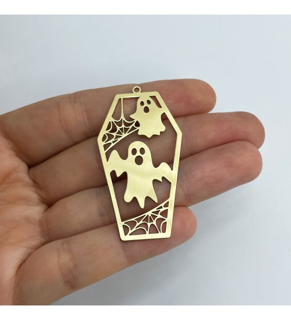 Raw Brass Coffin Charm, Ghost Coffin Charm Pendant, Spooky Halloween Charms, Halloween Jewelry, Laser Cut Jewelry Supplies RW-1567