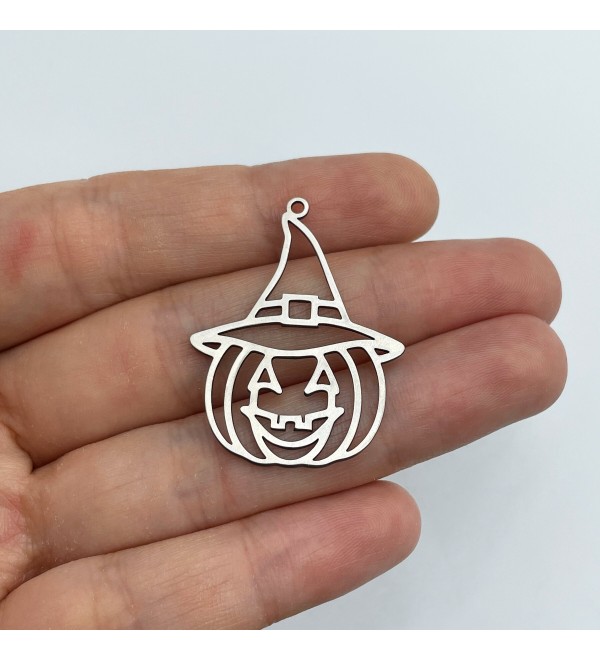 Stainless Steel Pumpkin Charm, Pumpkin Pendant, Halloween Charms, Jack O Lantern Charm, Steel Earring Charms Jewelry Supplies STL-3556