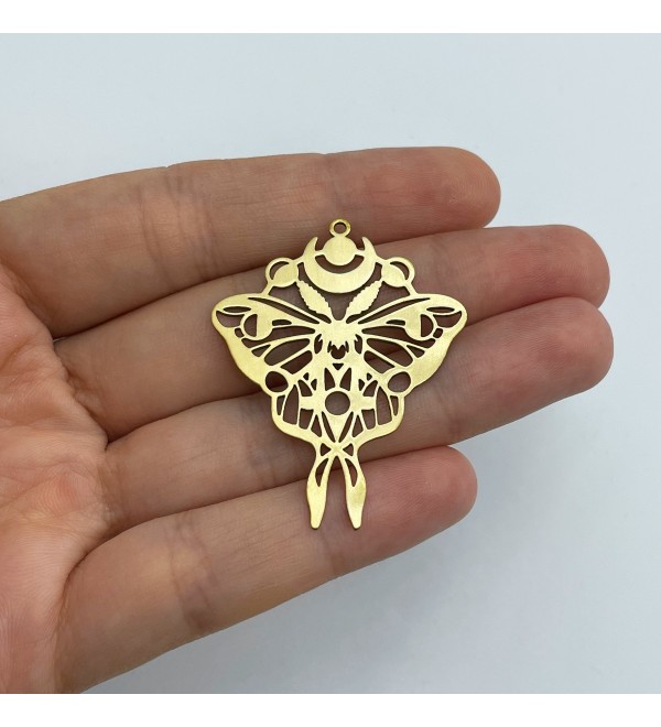 Raw Brass Moth Charm, Moth Pendant, Crescent Moon Moth Charm, Brass Butterfly Charm Pendant, Laser Cut Jewelry Making Supplies RW-1575