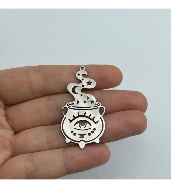 Stainless Steel Witch Cauldron Charm, Halloween Charms, Boiling Pot Witch Cauldron Pendant, Earring Charms, Jewelry Supplies STL-3576