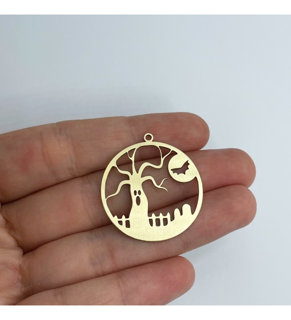 Raw Brass Ghost Charm, Bat Charm Ghost Pendant Halloween Charms, Spooky Charms, Brass Earring Charms Laser Cut Jewelry Supplies RW-1563