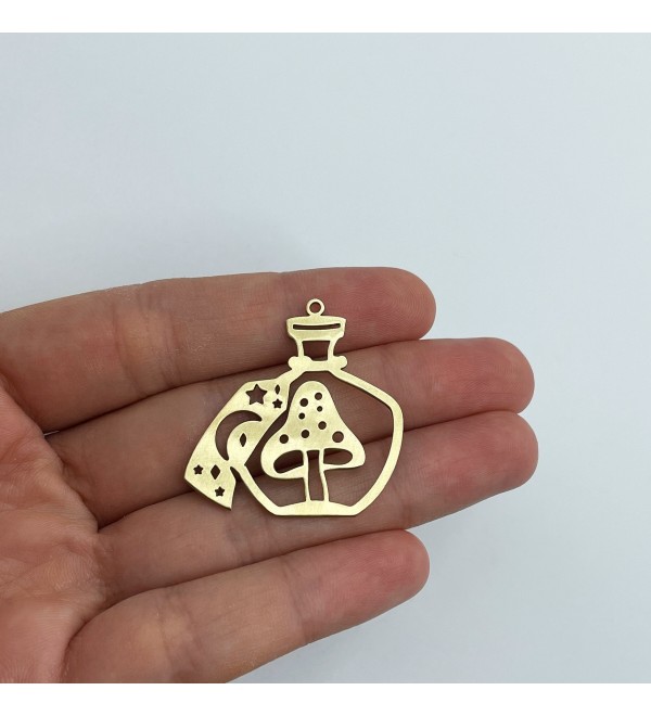 Raw Brass Magic Bottle Charm, Brass Mushroom Charm, Mystical Witchcraft Witchy Celestial Charm, Laser Cut Jewelry Supplies RW-1579