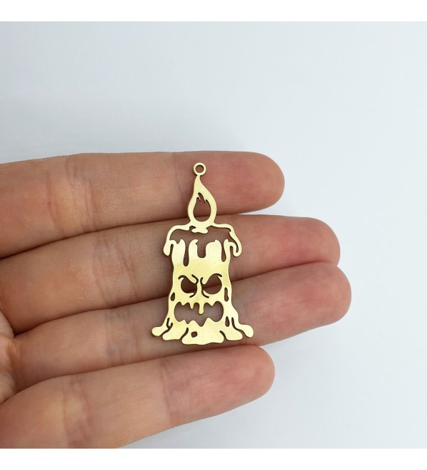 Raw Brass Candle Charm, Halloween Charms, Brass Halloween Candle Charm, Spooky Halloween Charms, Brass Jewelry Making Supplies RW-1581