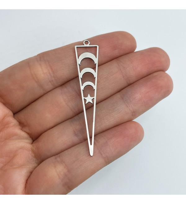 Stainless Steel Triangle Bar Charm, Steel Bar Charm, Crescent Moon Connector Charm, Triangle Moon Earring Jewelry Supplies STL-3588