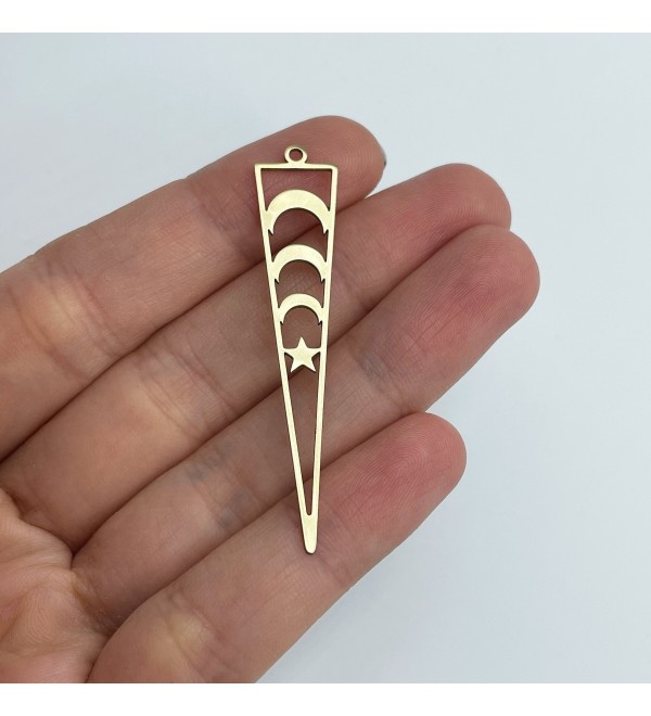 Raw Brass Triangle Bar Charm, Brass Bar Charm, Crescent Moon Connector Charm, Triangle Moon Earring Jewelry Making Supplies RW-1588