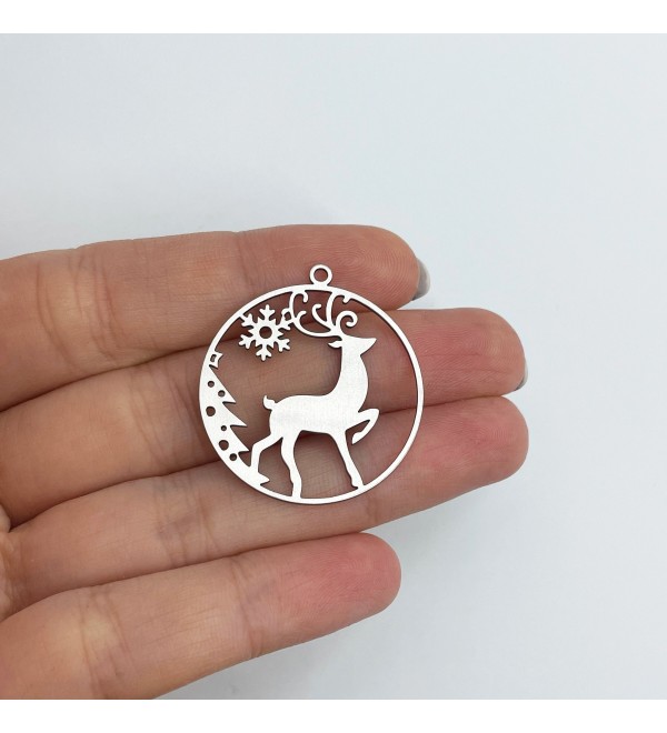 Stainless Steel Reindeer Charm, Christmas Charms, Snowflake Charm, Holiday Charms, Winter Charms Steel Jewelry Making Supplies STL-3611